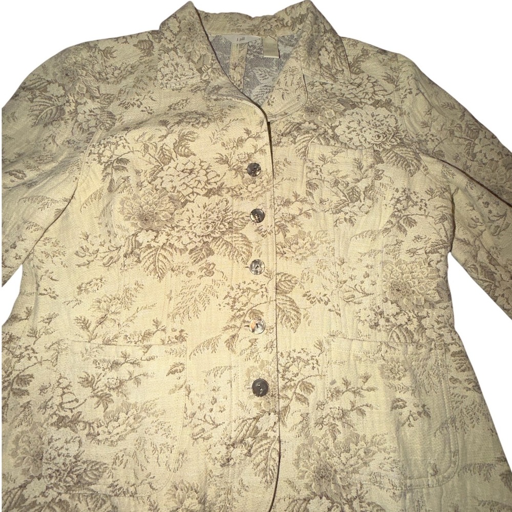 J Jill Hemp Blend Floral Toile Jacket Womens Size Large Beige Cottagecore Preppy